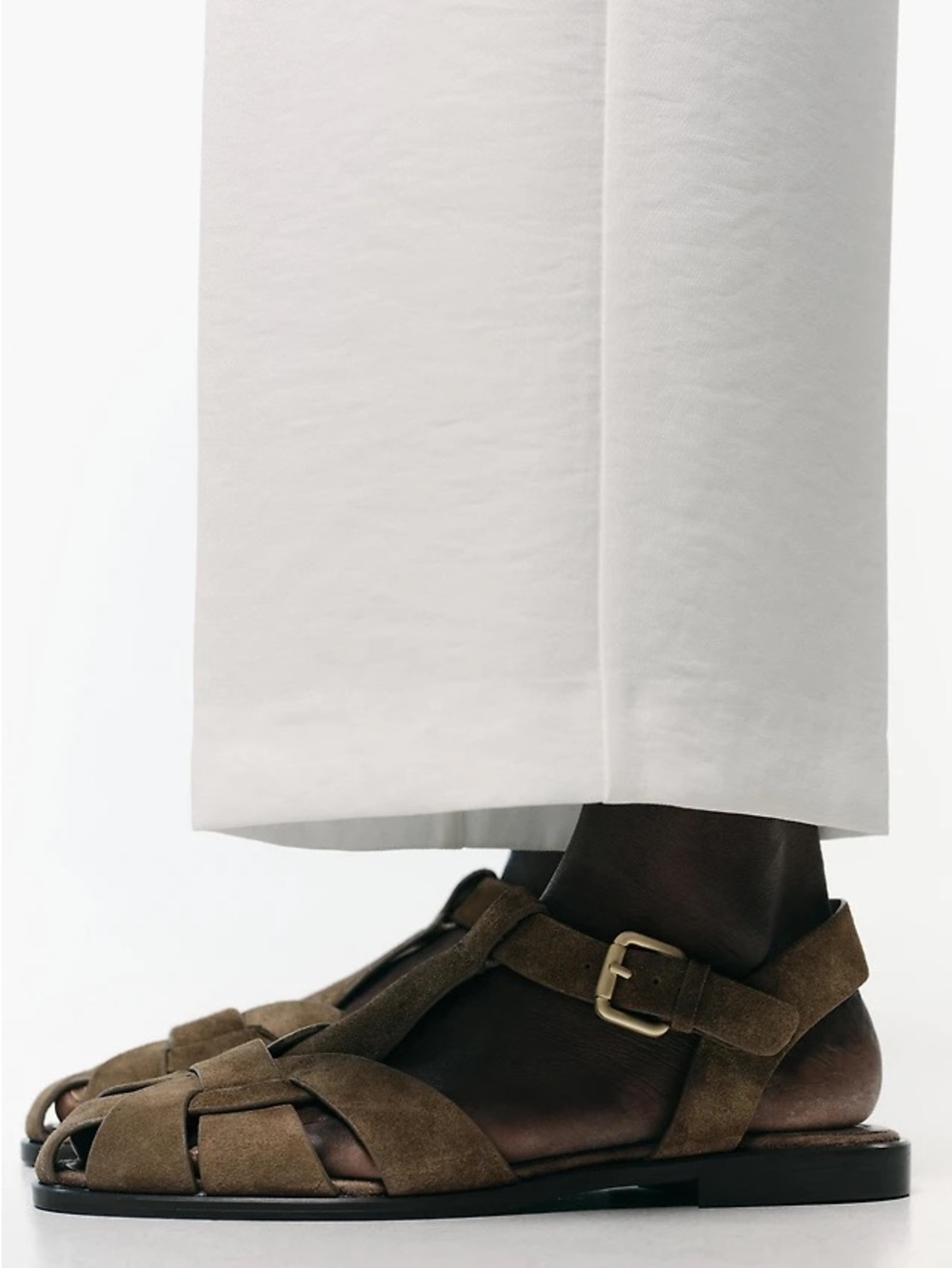 Zara Olive Brown Suede Slingback Sandals